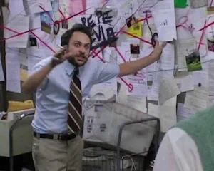 ‘Pepe Silvia’ meme showing a crazed conspiracy loon in front of his theory wall